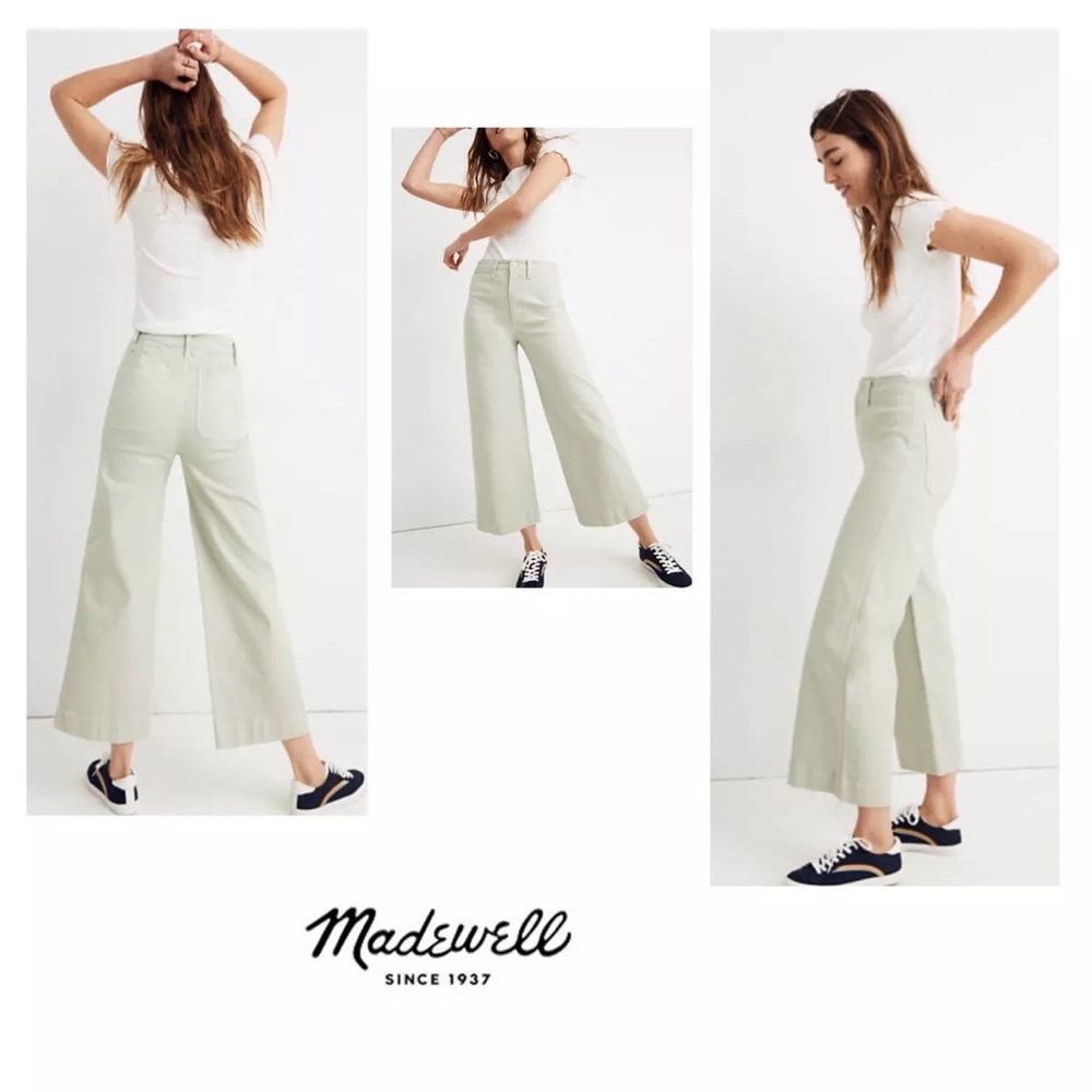 Madewell Everett Highwaisted Wide Leg Cropped Jeans Mint Green